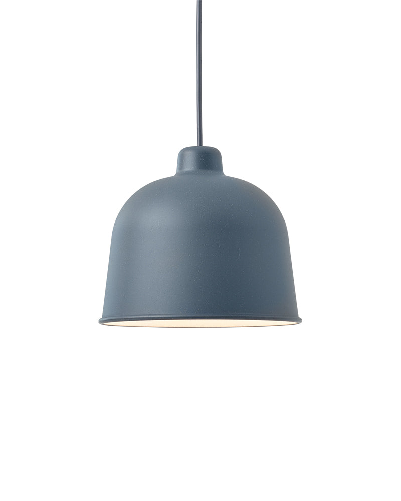Muuto Grain blå grå pendellampe med små fibre i overfladen, frisørudstyr til frisørsalon